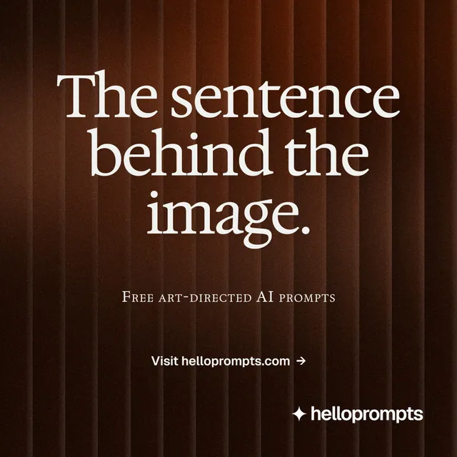 Instagram post for HelloPrompts: "The sentence behind the image." Agentic glass style, smallcaps layout, dark palette in orange, black, grey.