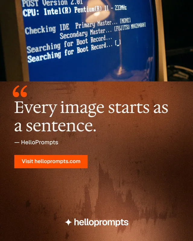Instagram portrait post for HelloPrompts: "Say it like an art director." Swiss style, quote layout, dark palette in orange, blue, grey.