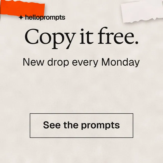 Instagram post for HelloPrompts: "Copy it free." Editorial style, skeleton layout, light palette in orange.