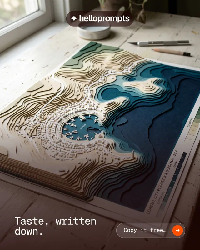Instagram portrait post for HelloPrompts: "Taste, written down." Agentic glass style, image led layout, dark palette in orange, black, grey.