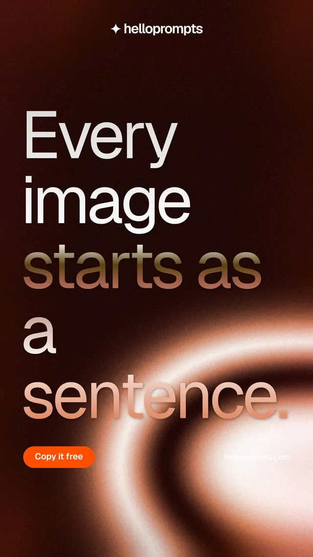 Instagram story for HelloPrompts: "Every image starts as a sentence." Y2K style, poster layout, dark palette in orange, black, red.