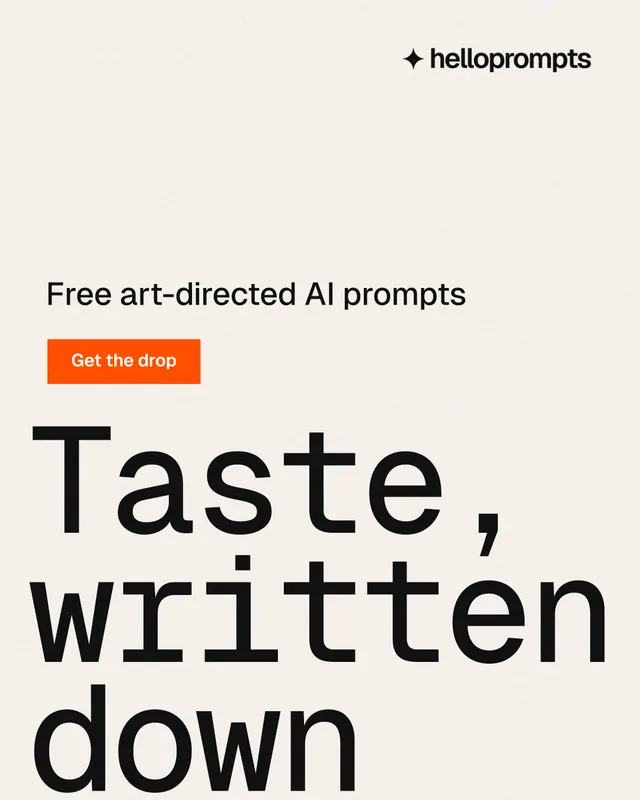 Instagram portrait post for HelloPrompts: "See the prompt. Steal the taste." Swiss style, oversized layout, light palette in white, grey.