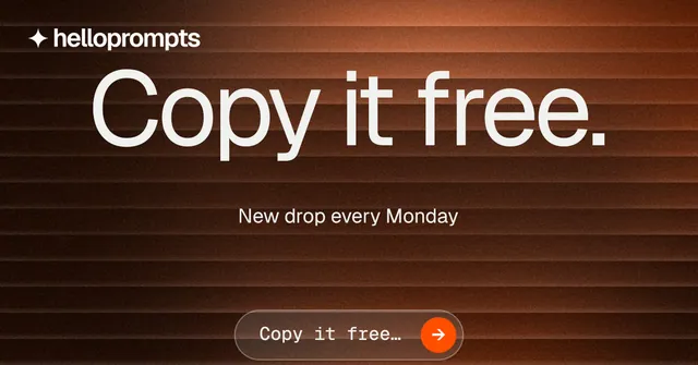 Social ad for HelloPrompts: "Copy it free." Agentic glass style, centred layout, dark palette in orange, black.