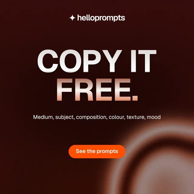 Instagram post for HelloPrompts: "Copy it free." Y2K style, centred layout, dark palette in black, red.