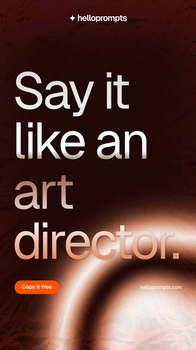 Instagram story for HelloPrompts: "Say it like an art director." Y2K style, poster layout, dark palette in black, orange, red.