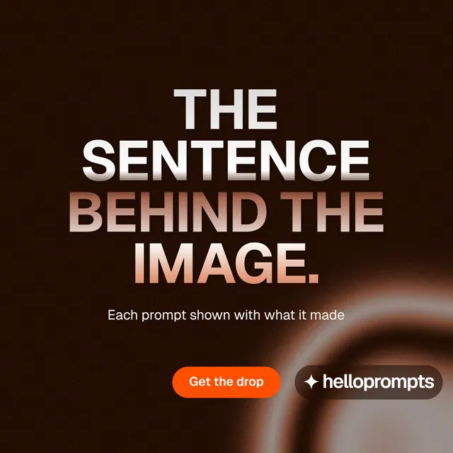 Instagram post for HelloPrompts: "The sentence behind the image." Y2K style, centred layout, dark palette in black, orange.