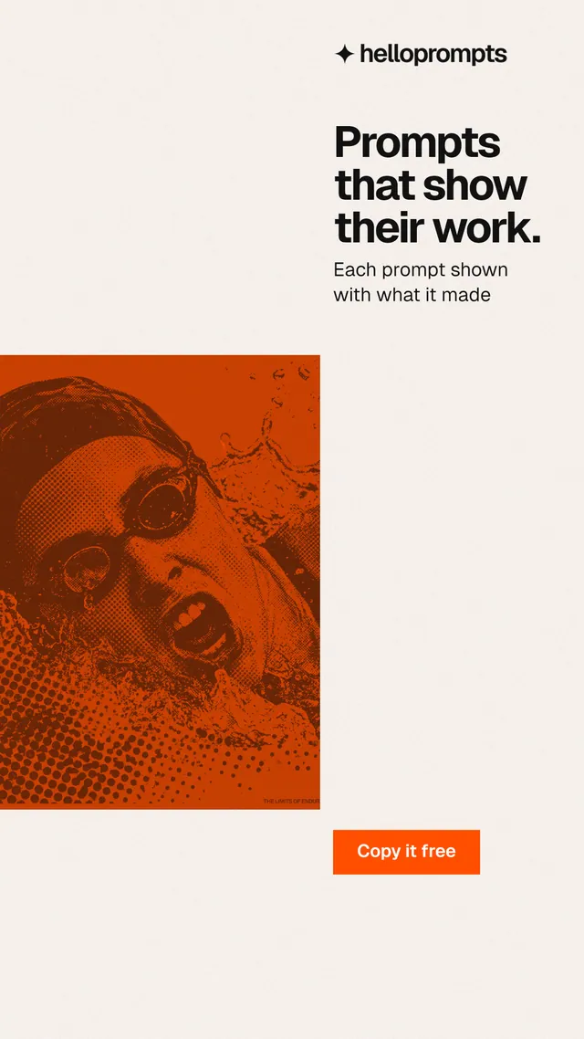 Instagram story for HelloPrompts: "Prompts that show their work." Swiss style, skeleton layout, light palette in white, orange.