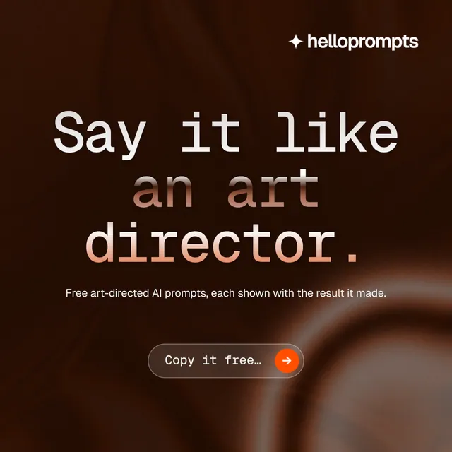 Instagram post for HelloPrompts: "Say it like an art director." Agentic glass style, centred layout, dark palette in black, orange.