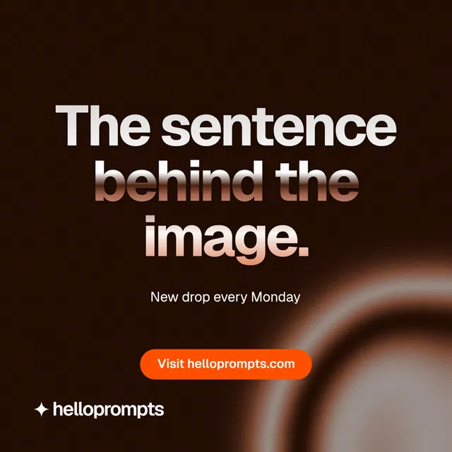 Instagram post for HelloPrompts: "The sentence behind the image." Y2K style, centred layout, dark palette in black, orange.