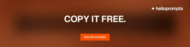 LinkedIn banner for HelloPrompts: "Copy it free." Swiss style, centred layout, dark palette in orange, brown.