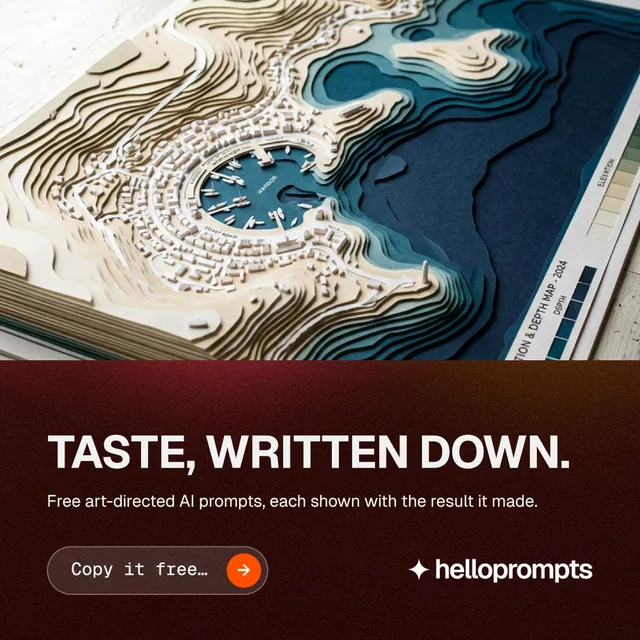 Instagram post for HelloPrompts: "Taste, written down." Agentic glass style, bottom layout, dark palette in grey, black, red.