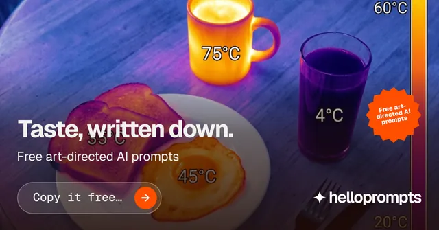 Social ad for HelloPrompts: "Taste, written down." Agentic glass style, sticker layout, dark palette in purple, blue, pink.