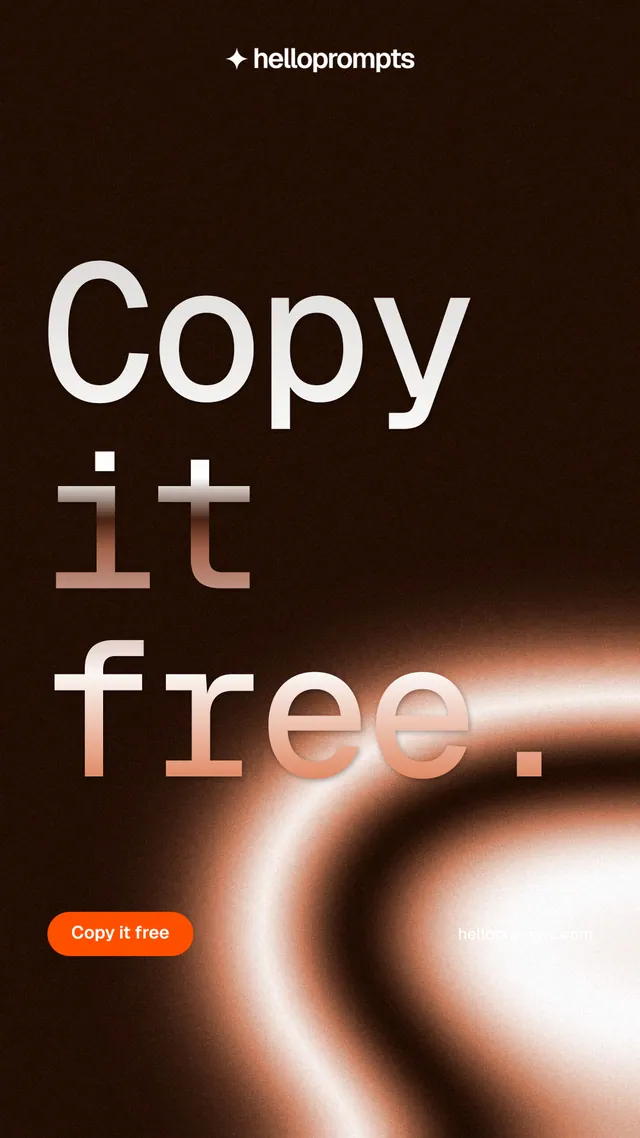 Instagram story for HelloPrompts: "Copy it free." Y2K style, poster layout, dark palette in black, orange.