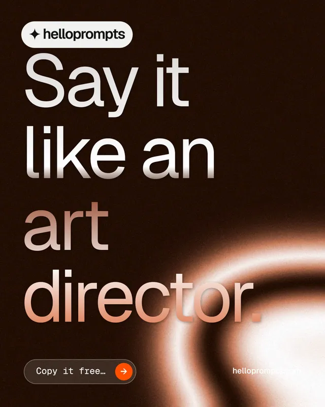 Instagram portrait post for HelloPrompts: "Say it like an art director." Agentic glass style, poster layout, dark palette in black, orange.