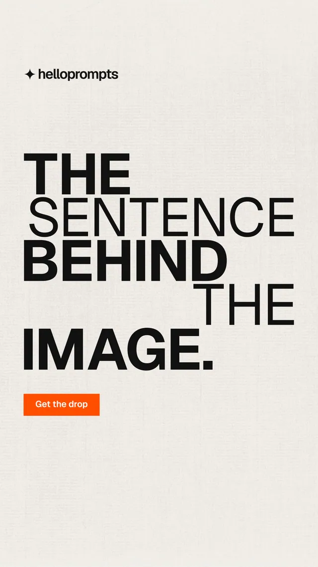 Instagram story for HelloPrompts: "The sentence behind the image." Swiss style, stacked layout, light palette in yellow, white, grey.