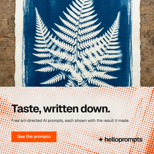 Instagram post for HelloPrompts: "Taste, written down." Swiss style, bottom layout, light palette in grey, blue, orange.