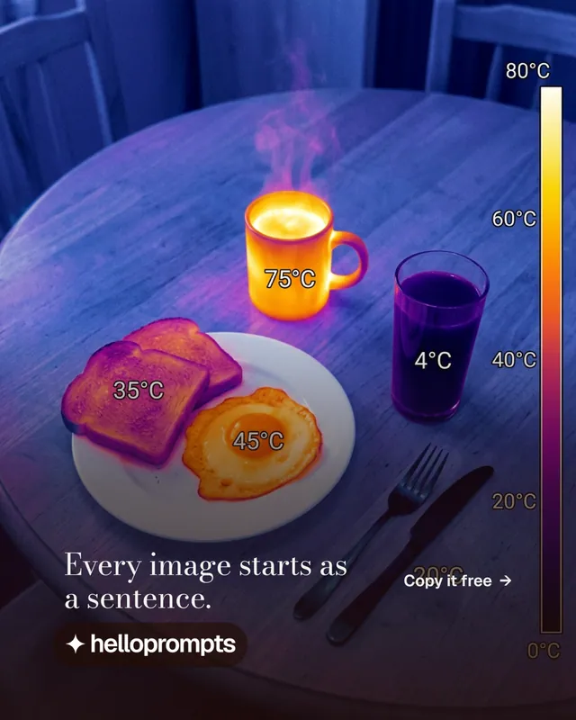 Instagram portrait post for HelloPrompts: "Every image starts as a sentence." Minimal luxury style, image led layout, dark palette in purple, blue, grey.