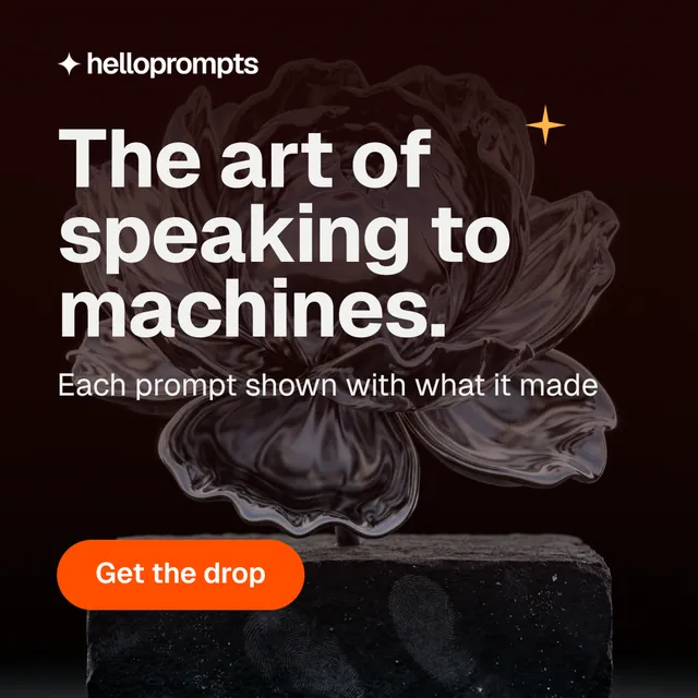 Instagram post for HelloPrompts: "The art of speaking to machines." Y2K style, skeleton layout, dark palette in black, orange, grey.