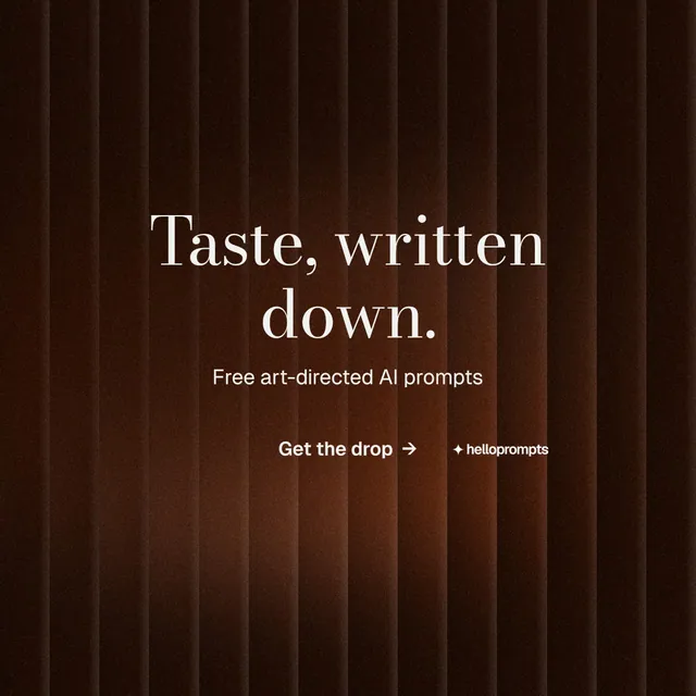 Instagram post for HelloPrompts: "Taste, written down." Minimal luxury style, centred layout, dark palette in black, orange.