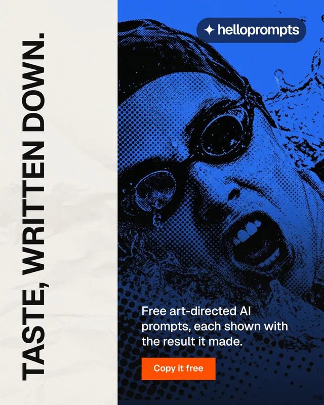Instagram portrait post for HelloPrompts: "Taste, written down." Swiss style, vertical layout, light palette in white, black, blue.