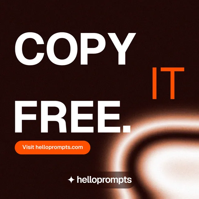 Instagram post for HelloPrompts: "Copy it free." Y2K style, stacked layout, dark palette in black, orange.