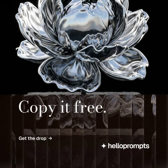 Instagram post for HelloPrompts: "Copy it free." Minimal luxury style, bottom layout, dark palette in black, grey.