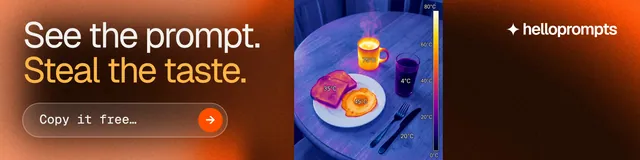 LinkedIn banner for HelloPrompts: "See the prompt. Steal the taste." Agentic glass style, skeleton layout, dark palette in black, red, orange.