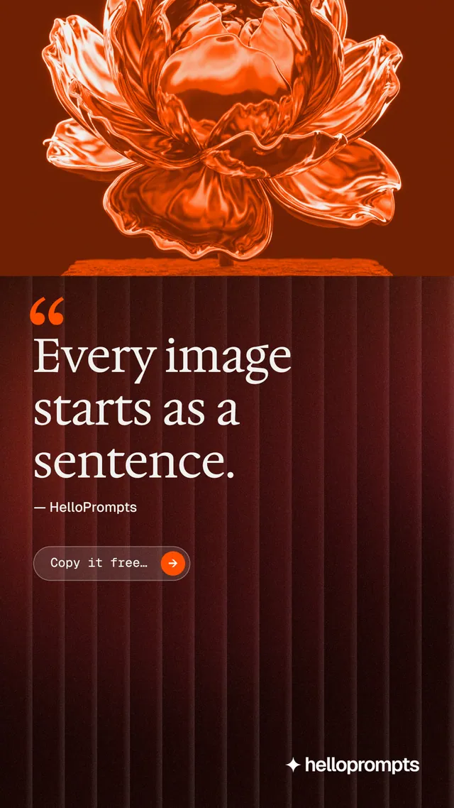 Instagram story for HelloPrompts: "See the prompt. Steal the taste." Agentic glass style, quote layout, dark palette in red, black, orange.