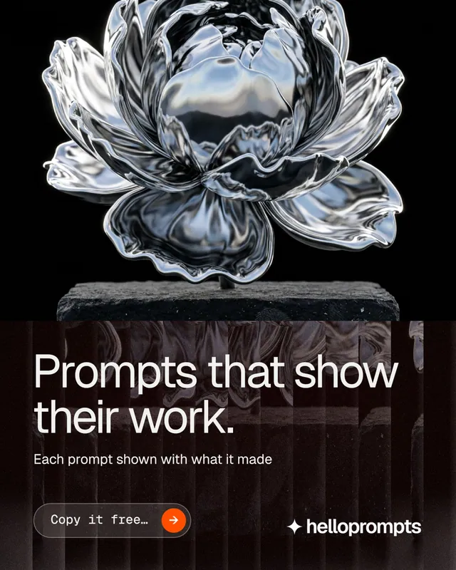 Instagram portrait post for HelloPrompts: "Prompts that show their work." Agentic glass style, bottom layout, dark palette in grey, black.