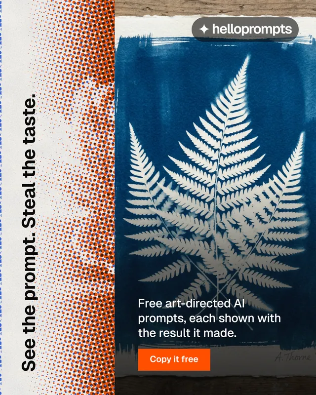 Instagram portrait post for HelloPrompts: "See the prompt. Steal the taste." Swiss style, vertical layout, light palette in blue, grey, white.