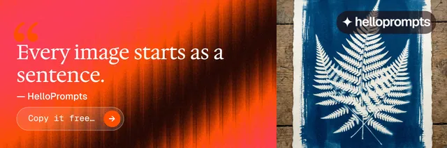 X header for HelloPrompts: "Taste, written down." Agentic glass style, quote layout, dark palette in red, black, grey.