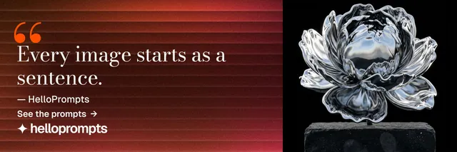 X header for HelloPrompts: "See the prompt. Steal the taste." Minimal luxury style, quote layout, dark palette in red, black, grey.