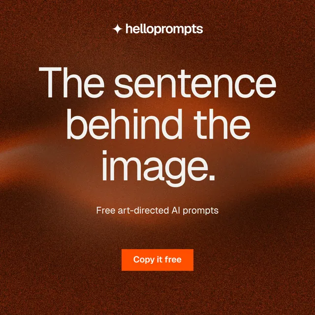 Instagram post for HelloPrompts: "The sentence behind the image." Swiss style, centred layout, dark palette in orange, brown.