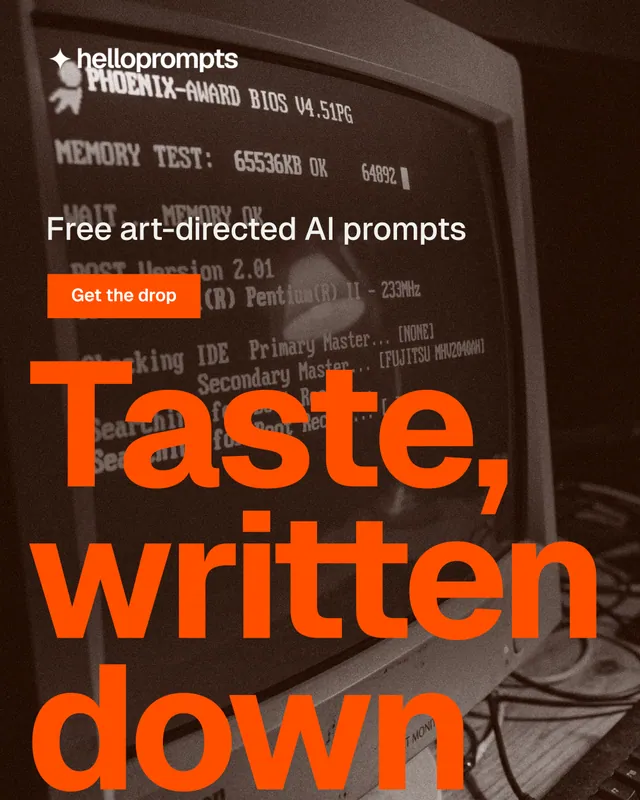Instagram portrait post for HelloPrompts: "Taste, written down." Swiss style, oversized layout, dark palette in brown, orange, black.