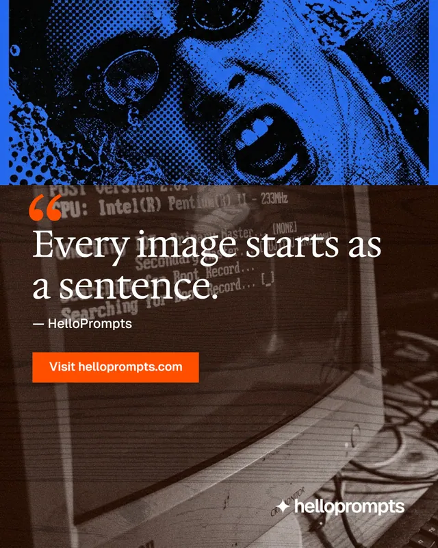 Instagram portrait post for HelloPrompts: "Say it like an art director." Swiss style, quote layout, dark palette in orange, black, grey.