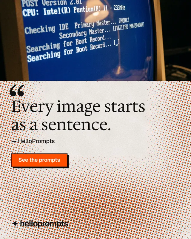 Instagram portrait post for HelloPrompts: "Taste, written down." Brutalist style, quote layout, light palette in orange, blue, grey.