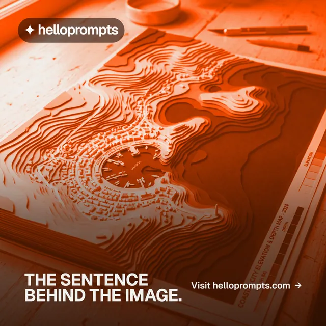 Instagram post for HelloPrompts: "The sentence behind the image." Swiss style, image led layout, dark palette in orange, brown.