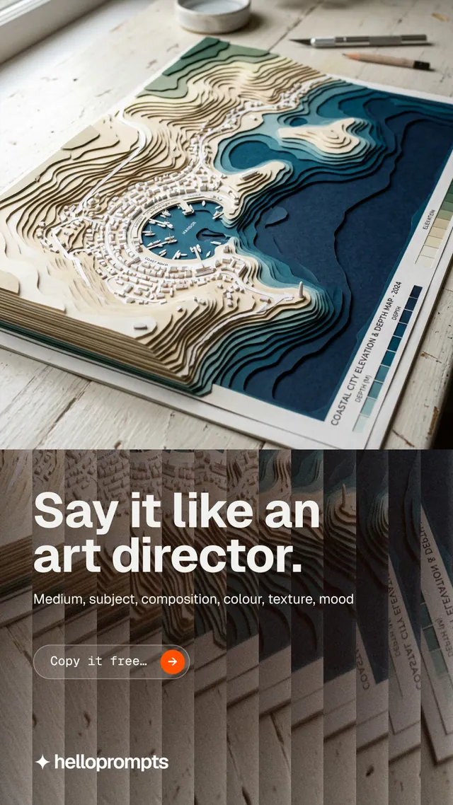Instagram story for HelloPrompts: "Say it like an art director." Agentic glass style, bottom layout, light palette in grey, black, white.