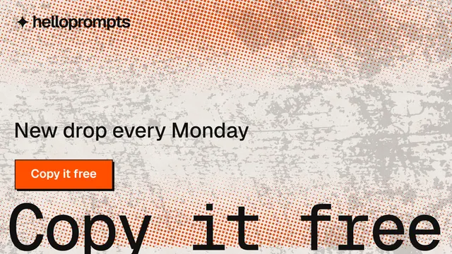 Landscape graphic for HelloPrompts: "Say it like an art director." Brutalist style, oversized layout, light palette in orange, brown.