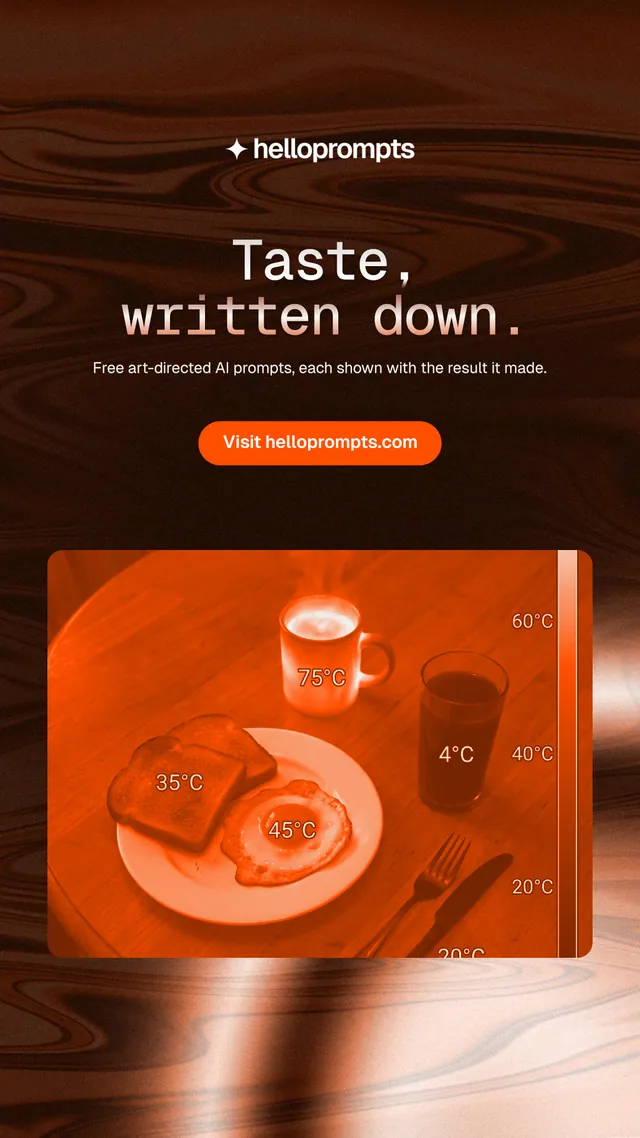 Instagram story for HelloPrompts: "Taste, written down." Y2K style, centred layout, dark palette in orange, black.