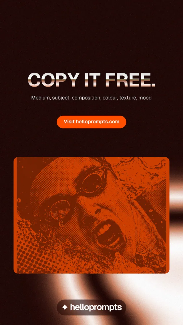 Instagram story for HelloPrompts: "Copy it free." Y2K style, centred layout, dark palette in orange, black.