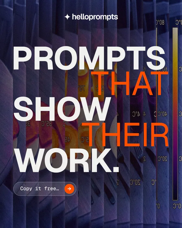 Instagram portrait post for HelloPrompts: "Prompts that show their work." Agentic glass style, stacked layout, dark palette in purple, blue, red.