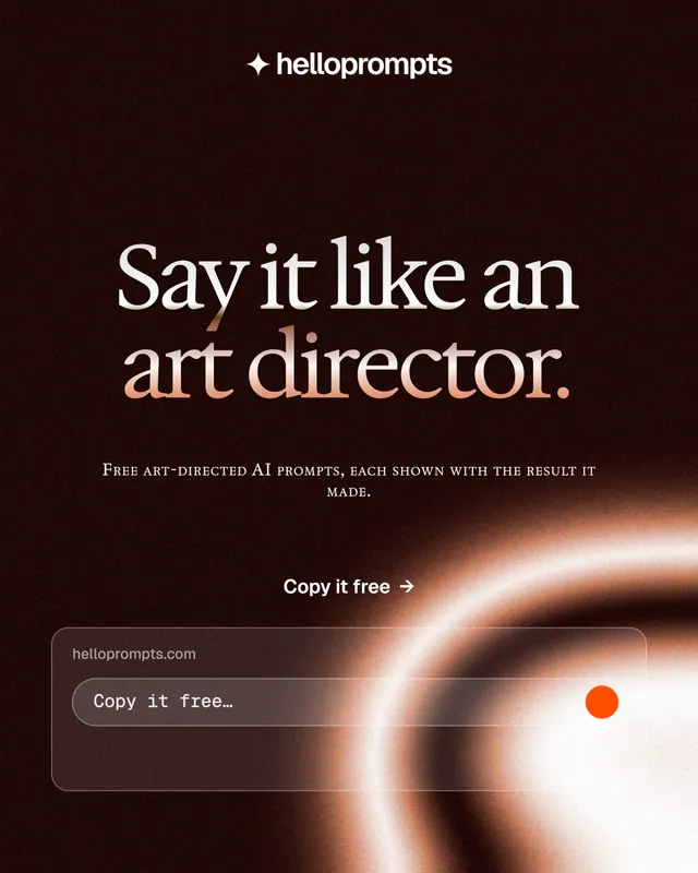 Instagram portrait post for HelloPrompts: "Say it like an art director." Y2K style, smallcaps layout, dark palette in black, red, orange.