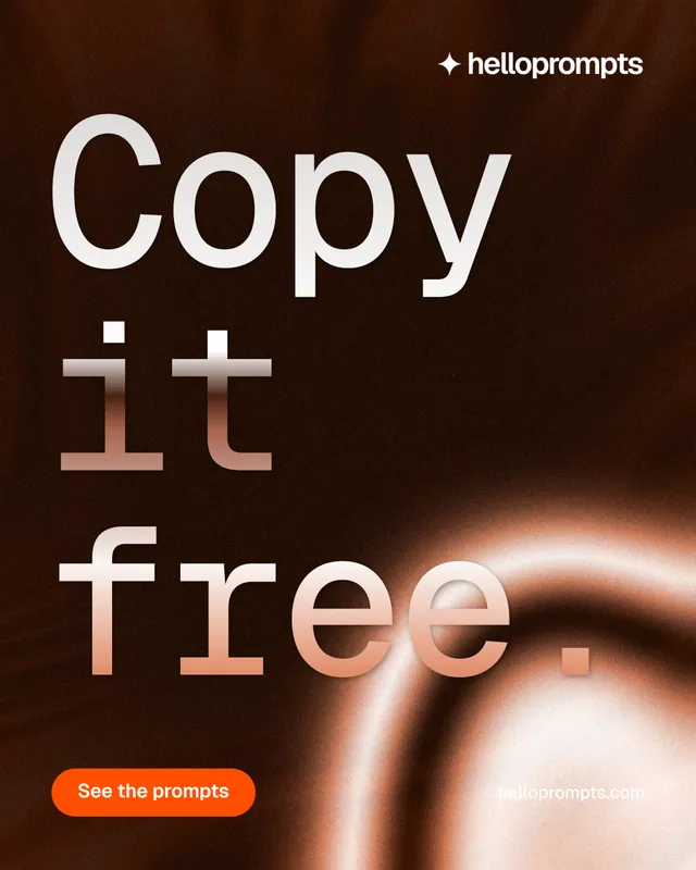 Instagram portrait post for HelloPrompts: "Copy it free." Y2K style, poster layout, dark palette in black, orange.