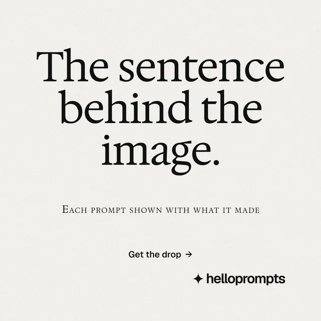 Instagram post for HelloPrompts: "The sentence behind the image." Editorial style, smallcaps layout, light palette in white, grey.
