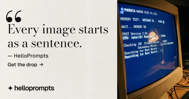 Social ad for HelloPrompts: "Copy it free." Minimal luxury style, quote layout, light palette in blue, white, grey.