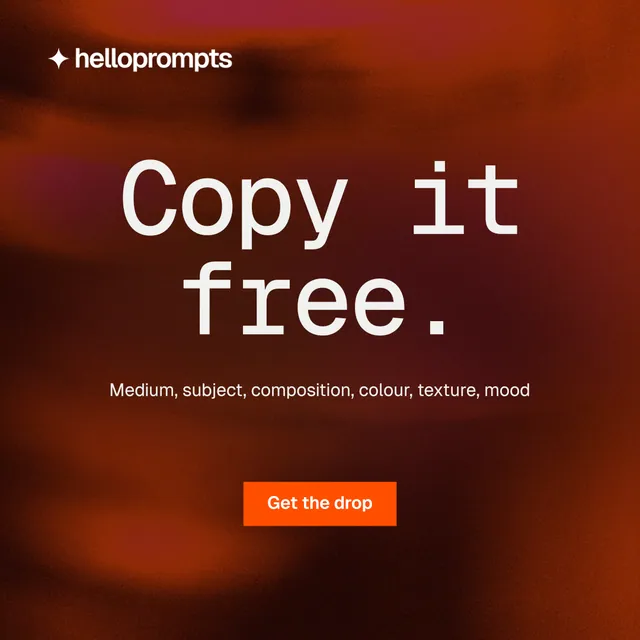 Instagram post for HelloPrompts: "Copy it free." Swiss style, centred layout, dark palette in red.