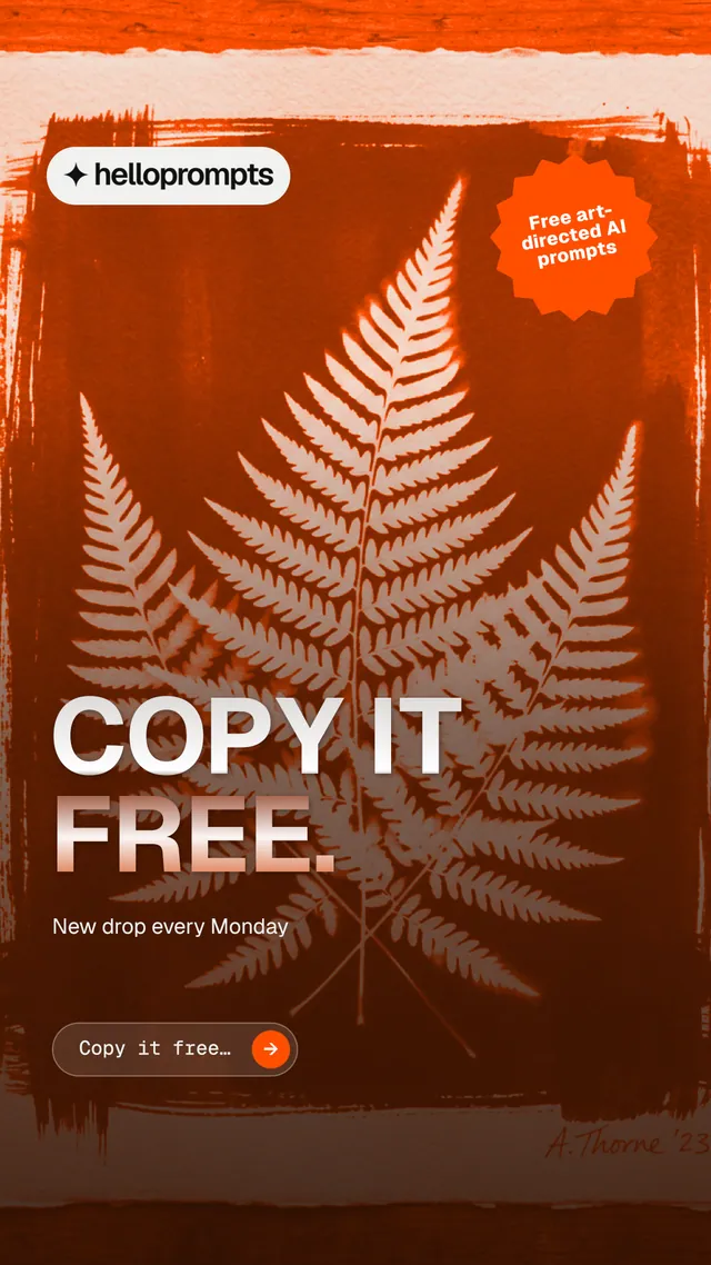 Instagram story for HelloPrompts: "Copy it free." Agentic glass style, sticker layout, dark palette in orange.