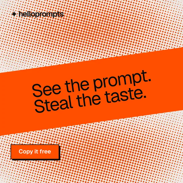 Instagram post for HelloPrompts: "See the prompt. Steal the taste." Brutalist style, diagonal layout, light palette in orange.
