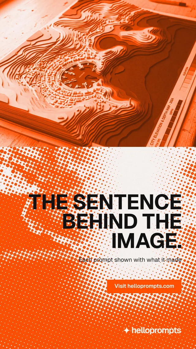 Instagram story for HelloPrompts: "The sentence behind the image." Swiss style, right layout, light palette in orange, white.